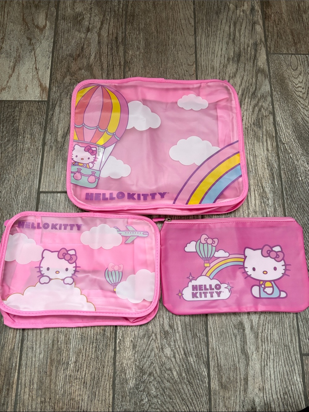 NEW Hello Kitty PINK Hot Air Balloon Rainbows Travel Packing Cubes 3pc Set